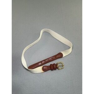 Coach Linen Leather Belt Womens 32 Cream Brown Vintage Brass Buckle 3815